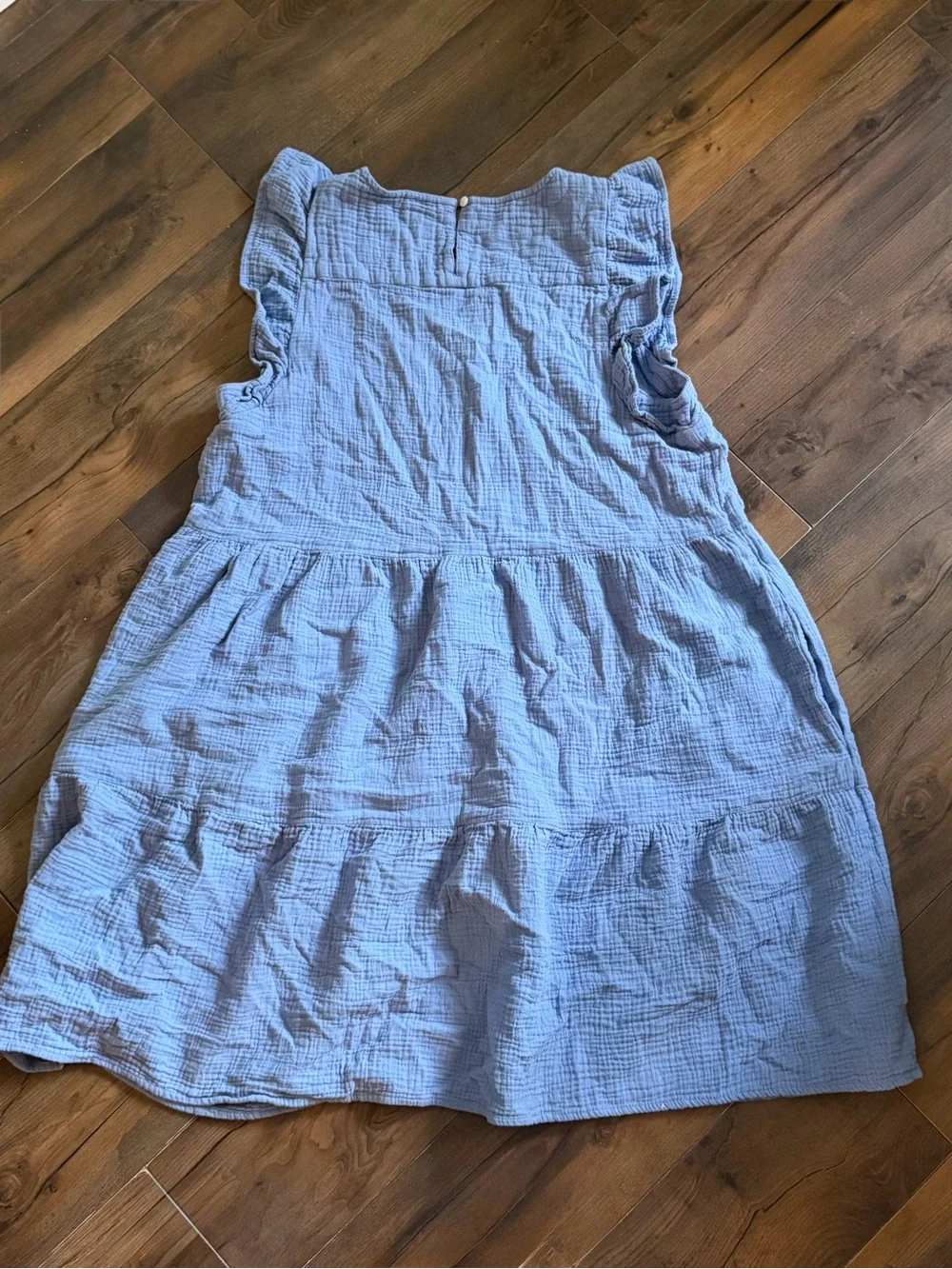 J Crew | Blue 100% Cotton Gauze Tiered Ruffle Sleeve Midi Dress | 14